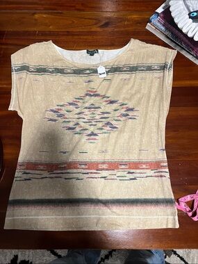 Ralph Lauren Beige Short Sleeve Tee with Aztec Medallion
